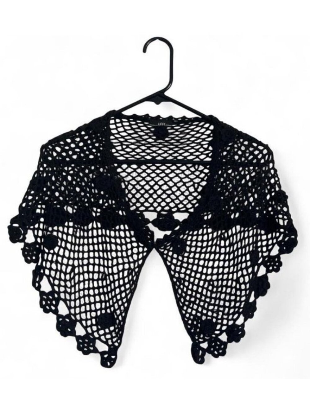 Vintage UNIT USA Black Crochet Bolero Button Front Floral Mesh Shrug Y2K